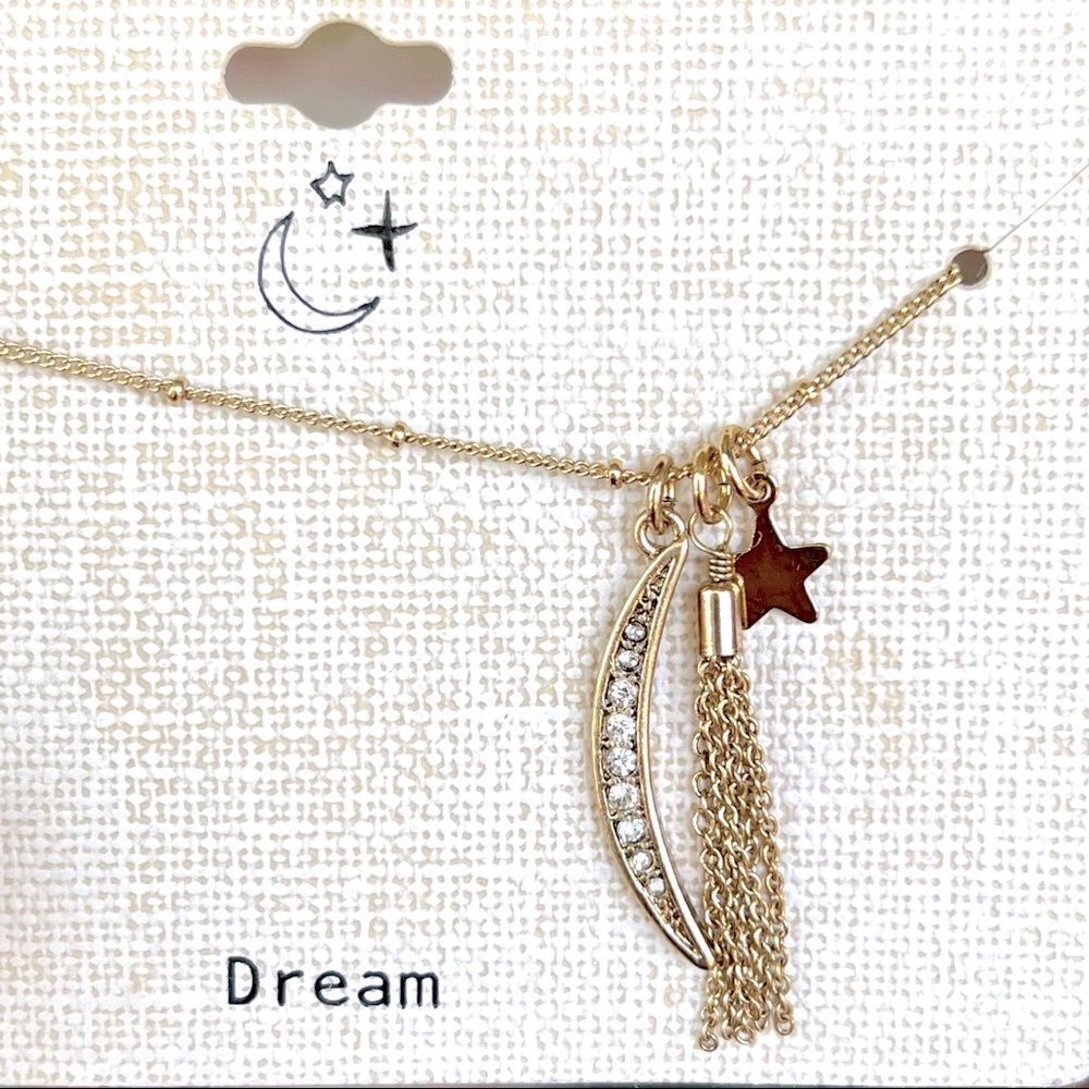 Gold Dream Rhinestone Charm Necklace